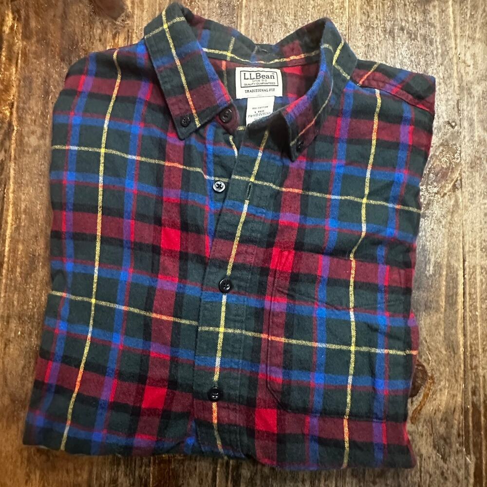 Men's LL Bean 100% Cotton Plaid Flannel Shirt sz L